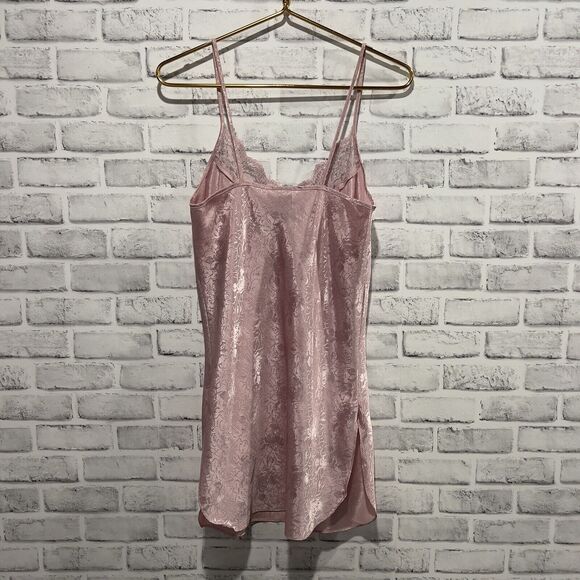 Vintage Pink Nightgown Small Chemise California Miss Lace Print Bow Faux Pearls - Picture 4 of 4